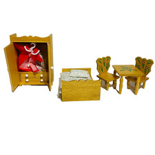 Conjunto de móveis vintage de madeira marrom para casa de bonecas com roupas comprar usado  Enviando para Brazil