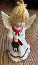 Estatueta de anjo de cerâmica vintage com cabelo loiro olhos castanhos e lanterna preta HD#1 comprar usado  Enviando para Brazil