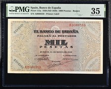 1000 PESETAS 20-05-1938 PMG 35 SERIE A  ESPAÑA SPAIN SPANIEN SIN RESTAURAR comprar usado  Enviando para Brazil