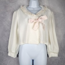 Jaqueta de cama vintage feminina XL branca manga folhada fita rosa renda colarinho Peter Pan comprar usado  Enviando para Brazil