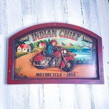 Placa rara 3D Indian Chief Motorcycle 1953 24" X 16" madeira pintada à mão vintage comprar usado  Enviando para Brazil