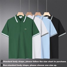 Camisa polo masculina Lacoste gola listrada manga curta algodão casual golfe camiseta, usado comprar usado  Enviando para Brazil