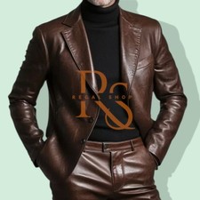 Casaco social masculino de couro marrom genuíno macio clássico couro de cordeiro fit casaco comprar usado  Enviando para Brazil