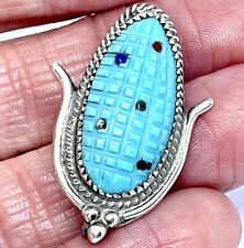 Broche Zuni incrustado orelha milho donzela pingente esculpido turquesa assinado indiano G  comprar usado  Enviando para Brazil