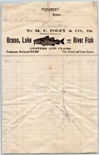 M.F. Foley River Ocean Fish Ostras Amêijoas Boston, MA Papel timbrado 1913, usado comprar usado  Enviando para Brazil