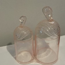 Vintage Vaidade Champanhe Rosa Acrílico Swans Caddy, Cotonetes e Suporte de Bola de Algodão - comprar usado  Enviando para Brazil