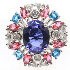 Anéis de prata multicoloridos nova granada de iolita pedra topázio azul suíço CZ 7,0  comprar usado  Enviando para Brazil