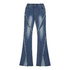 Calça jeans infantil feminina sino parte inferior rasgada fina calça jeans casual, usado comprar usado  Enviando para Brazil