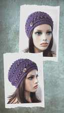 Chapéu de crochê feminino feito à mão gorro berinjela roxo puffs vendedor EUA novo, usado comprar usado  Enviando para Brazil