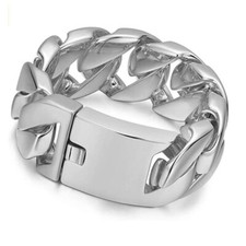 Usado, Pulseira de aço inoxidável superpesada masculina prata 32 mm feminina corrente pulseiras presentes comprar usado  Enviando para Brazil