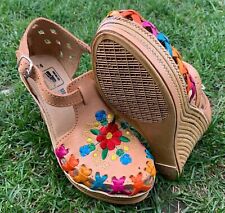 Sandália Feminina CUNHA DEDO DO PÉ FECHADO Artesanal Huaraches Plataforma Mexicana Mujer278 comprar usado  Enviando para Brazil