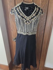 Vestido social Basix II tamanho 0 preto de seda com miçangas manga gola redonda midi comprar usado  Enviando para Brazil