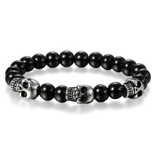 Pulsera Gótica Vintage Cabeza de Calavera 8 mm Piedra Negra con Cuentas Mala Buda Hombres Mujeres segunda mano  Embacar hacia Argentina