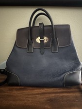 Bolsa Mochila Dooney and Bourke - Couro Azul Marinho com Acabamento Marrom Escuro, usado comprar usado  Enviando para Brazil