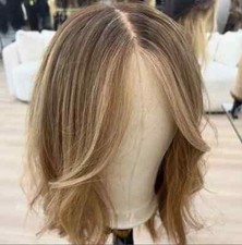 Perucas frontais de renda 100% cabelo humano loiro cinza onda curta com destaques marrom acastanhado comprar usado  Enviando para Brazil
