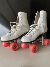 Patins retrô vintage Roller Derby couro branco tamanho 6 bolsa cobre chave comprar usado  Enviando para Brazil