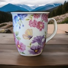 Usado, Buquê floral Burton & Burton caneca de porcelana branca borboleta 16 onças comprar usado  Enviando para Brazil