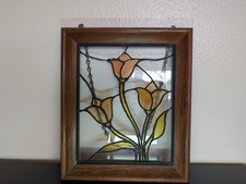 Vitral suspenso vintage moldura de madeira tulipas 10,25 x 12, usado comprar usado  Enviando para Brazil