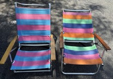 Par de cadeiras de praia dobráveis de alumínio para praia Rio listras multicoloridas apoio de braço de madeira, usado comprar usado  Enviando para Brazil
