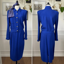 Terno saia vintage St John 3 peças malha Santana azul cobalto cachecol de seda M 10 comprar usado  Enviando para Brazil