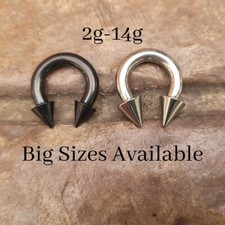 Preto + Prata Spike Cone Ferradura Septo Alongamento Piercing Pincher Medidor Grande comprar usado  Enviando para Brazil