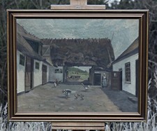 Quinta rural com gansos e mulher – Pintura a óleo sobre tela, assinada, Dinamarca 44 comprar usado  Enviando para Brazil