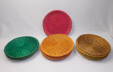 Usado, 13 Suporte de prato de papel tecido de vime verde laranja amarelo bronzeado vintage piquenique acampamento 9" comprar usado  Enviando para Brazil