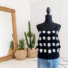 Regata Lea &Viola Anthropologie Feminina M Malha Elástica Margarida Floral Preta Branca comprar usado  Enviando para Brazil