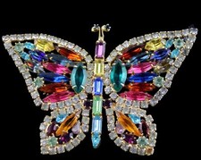 Deslumbrante Broche Vintage Corte Faceta Vidro Rosa Verde Âmbar Marquês Borboleta comprar usado  Enviando para Brazil
