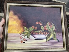 Usado, Tigela de pintura de cerejas natureza morta óleo sobre tela assinada M Tomczak 16x20” comprar usado  Enviando para Brazil