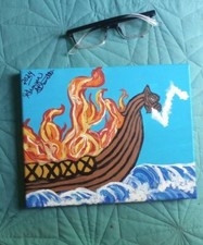 Usado, PINTURA original navio viking pagão ARTE REAL não porcaria AI Runas Sheild Fire oceano comprar usado  Enviando para Brazil