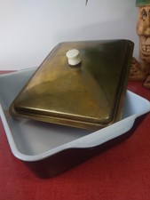 Prato de geladeira vintage Pyrex Rodney Kent Starline 503 preto fosco e tampa HTF comprar usado  Enviando para Brazil