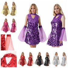 Mini vestido feminino brilhante de lantejoulas discoteca dança sem mangas com fantasia de manga comprida, usado comprar usado  Enviando para Brazil