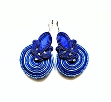 kolczyki sutaszowe Denim Spiral  5 cm nowe ręcznie haftowane  na sprzedaż  PL