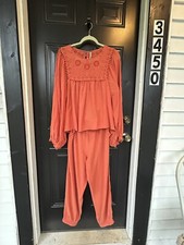 Terno calça Free People 2 peças feminino tamanho grande ferrugem top e calça ilhós bordados comprar usado  Enviando para Brazil