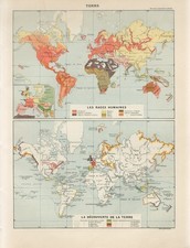 Usado, 1897 MODO RAÇAS HUMANAS e DESCOBERTA DA TERRA Mapa Litográfico Antigo Larousse comprar usado  Enviando para Brazil