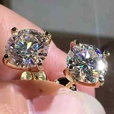 Brincos femininos solitário de moissanita corte redondo 3 quilates folheados a ouro amarelo 14K comprar usado  Enviando para Brazil