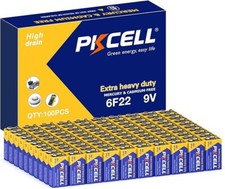 Bateria seca PKCELL 9V (100 unidades)– Bateria de zinco carbono de 9 volts de duração ultra longa comprar usado  Enviando para Brazil