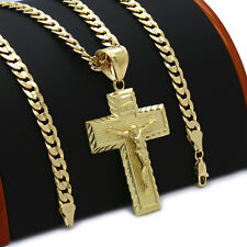 Colar de corrente cubana masculino folheado a ouro 18k com pingente de quadril JESUS CROSS (L) 6mm, usado comprar usado  Enviando para Brazil
