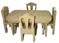Mesa e 4 cadeiras de madeira para sala de jantar 4 peças 1950 Strombecker casa de bonecas móveis, usado comprar usado  Enviando para Brazil