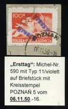 124085) Polska Poznań 5, Groszy-nadruk Typ 11 fioletowy na Bf.st. "Pierwszy dzień" na sprzedaż  Wysyłka do Poland