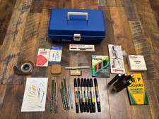 Lixeira de arte azul vintage com marcadores Chartpak AD, suprimentos de arte Prismacolor TESTADO, usado comprar usado  Enviando para Brazil