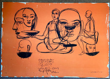 CARLOS QUINTANA IMPRESSÃO LITOGRÁFICA ORIGINAL RETRATO DE PESSOAS GRANDES LARANJA ARTE CUBANA comprar usado  Enviando para Brazil