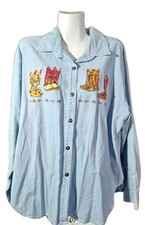 Usado, Camisa feminina Prenzí Lt azul ocidental manga longa tamanho XL bordada botas de caubói comprar usado  Enviando para Brazil