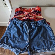 Shorts puxados desgastados e roupa regata lavanderia francesa gravata frontal lote de 2 Med/LG comprar usado  Enviando para Brazil