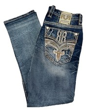 Jeans masculino Rock Revival RAELYN 32x32 perna reta azul lavagem ponto branco novo com etiquetas comprar usado  Enviando para Brazil