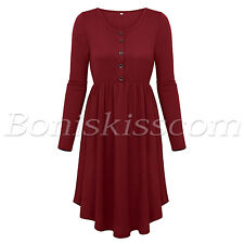 Vestido skatista midi feminino cor sólida gola redonda manga longa linha A vermelho/preto comprar usado  Enviando para Brazil