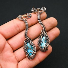 Brinco de pedra preciosa turquesa natural envolto em fio de cobre feito à mão joias de designer comprar usado  Enviando para Brazil