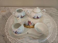 Cafetera/tetera francesa con crema y azucarero, taza y bandeja vintage segunda mano  Embacar hacia Mexico