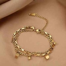 Pulseira feminina folheada a ouro 18K cubos de aço inoxidável caixa corrente freio 7,9"" comprar usado Pulseira feminina folheada a ouro 18K cubos de aço inoxidável caixa corrente freio 7,9"" comprar usado  Enviando para Brazil